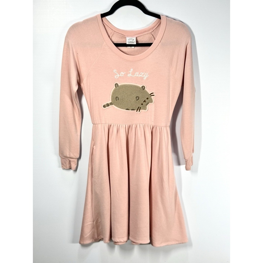 Pusheen So Lazy Pink Fleece Long Sleeve Dress - Size XS Coquette Pastel Comfy